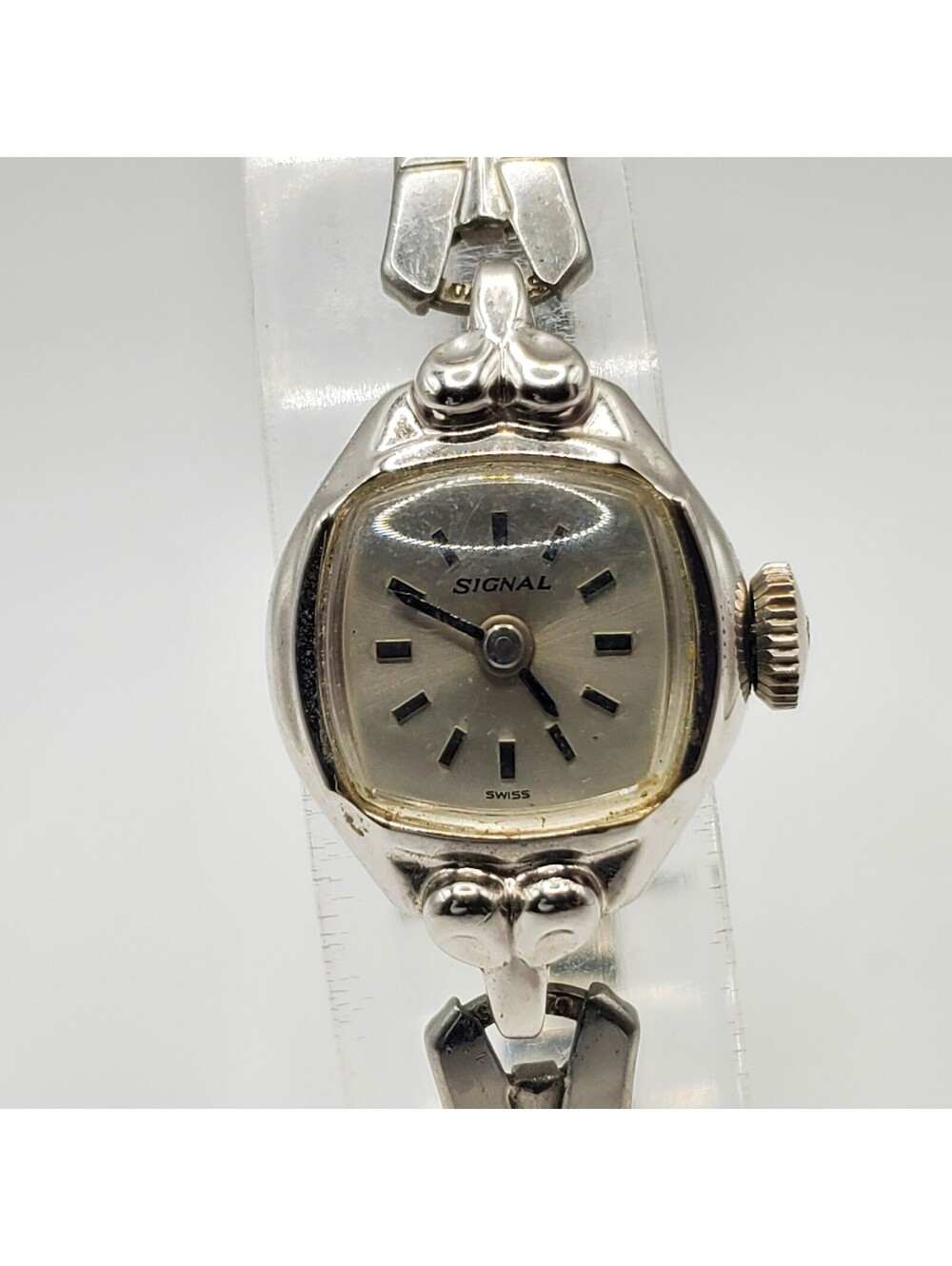 Vintage Swiss Signal Mechanical Watch Womens Silver Tone For Parts Or Repair